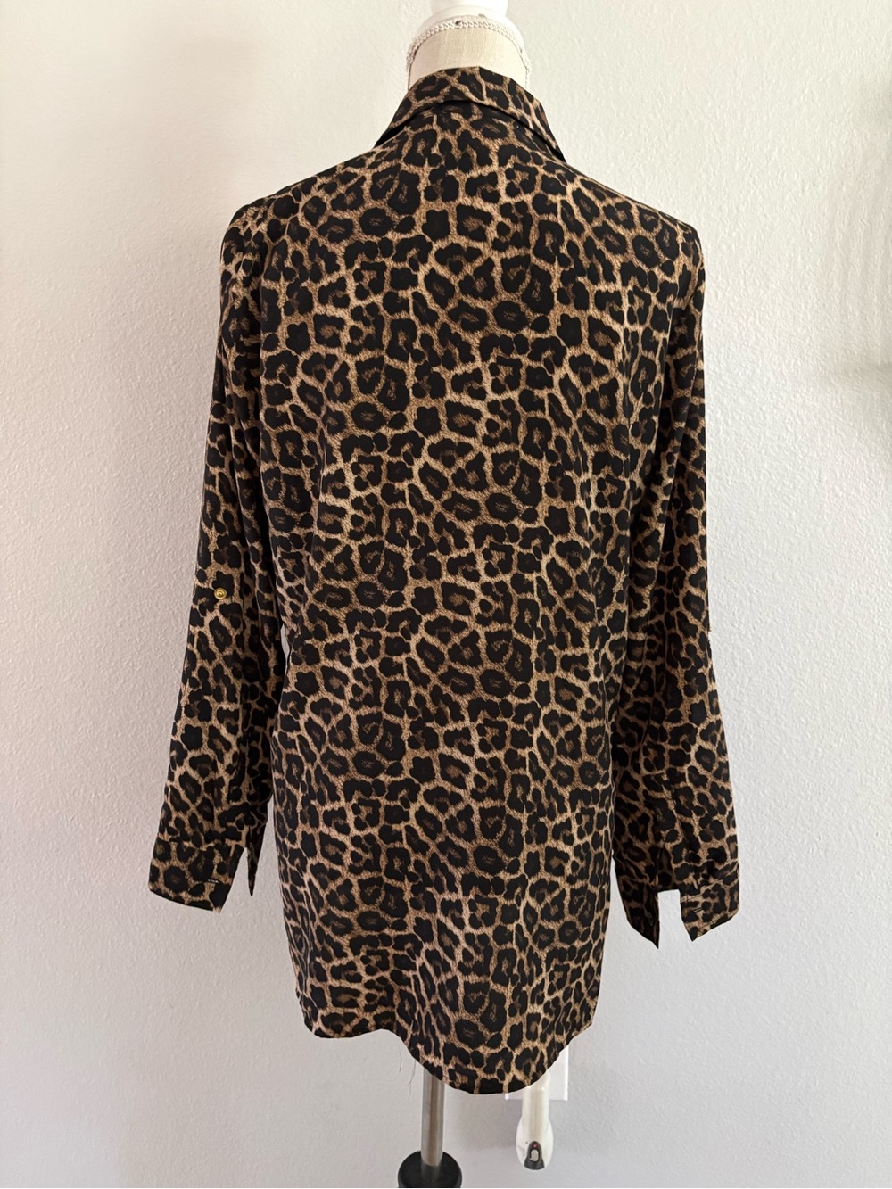 Michael Kors Leopard Print Button-Front Shirt Jacket - Black, Brown, Tan - Picture 2 of 5